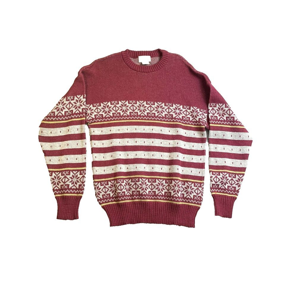 VTG The‎ Men's Store Sears Sweater Adult Medium Red Fair Isle Snowflake 80s Mens